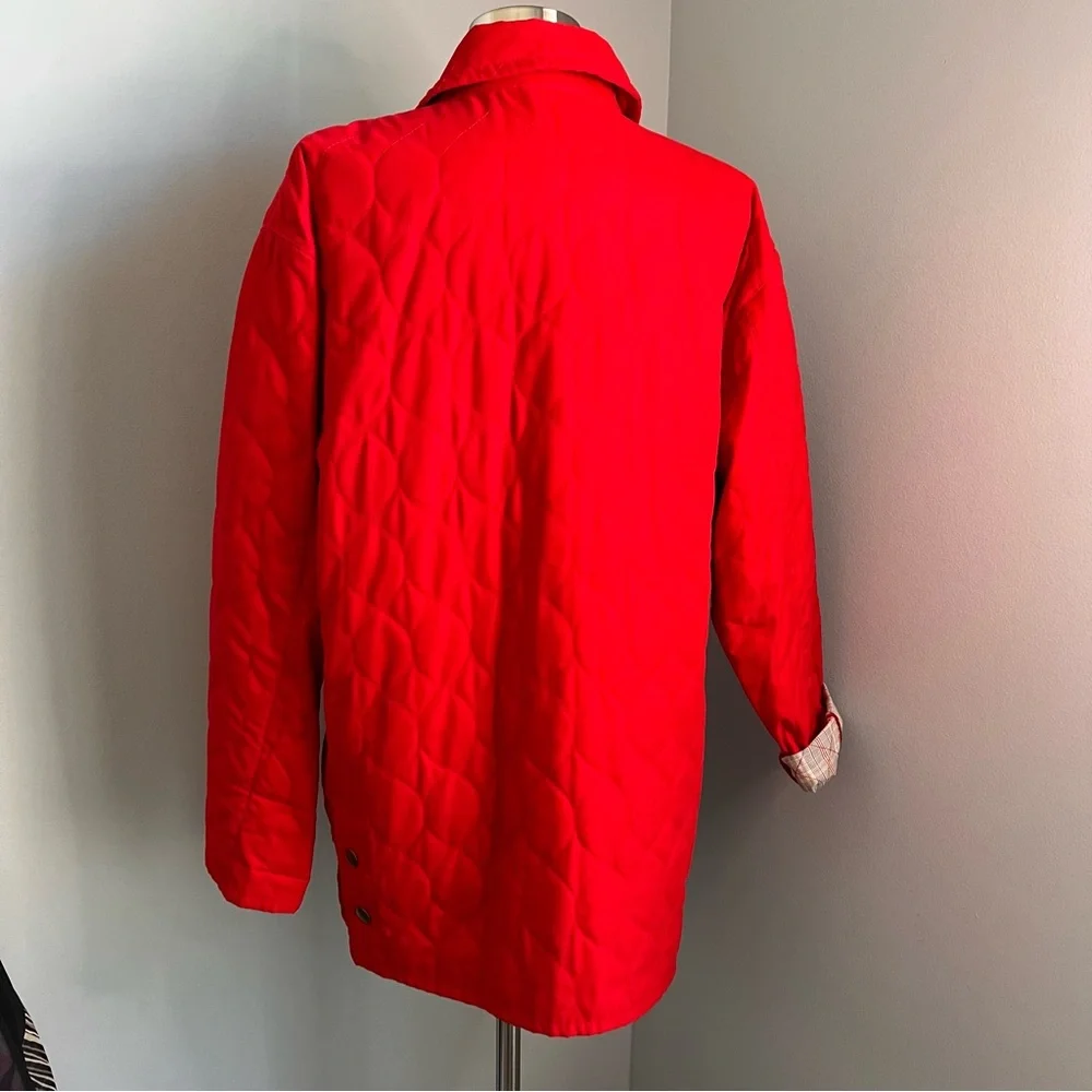 Gallery M Red Quilted Collared Full Zip Snaps Hip Jacket Coat